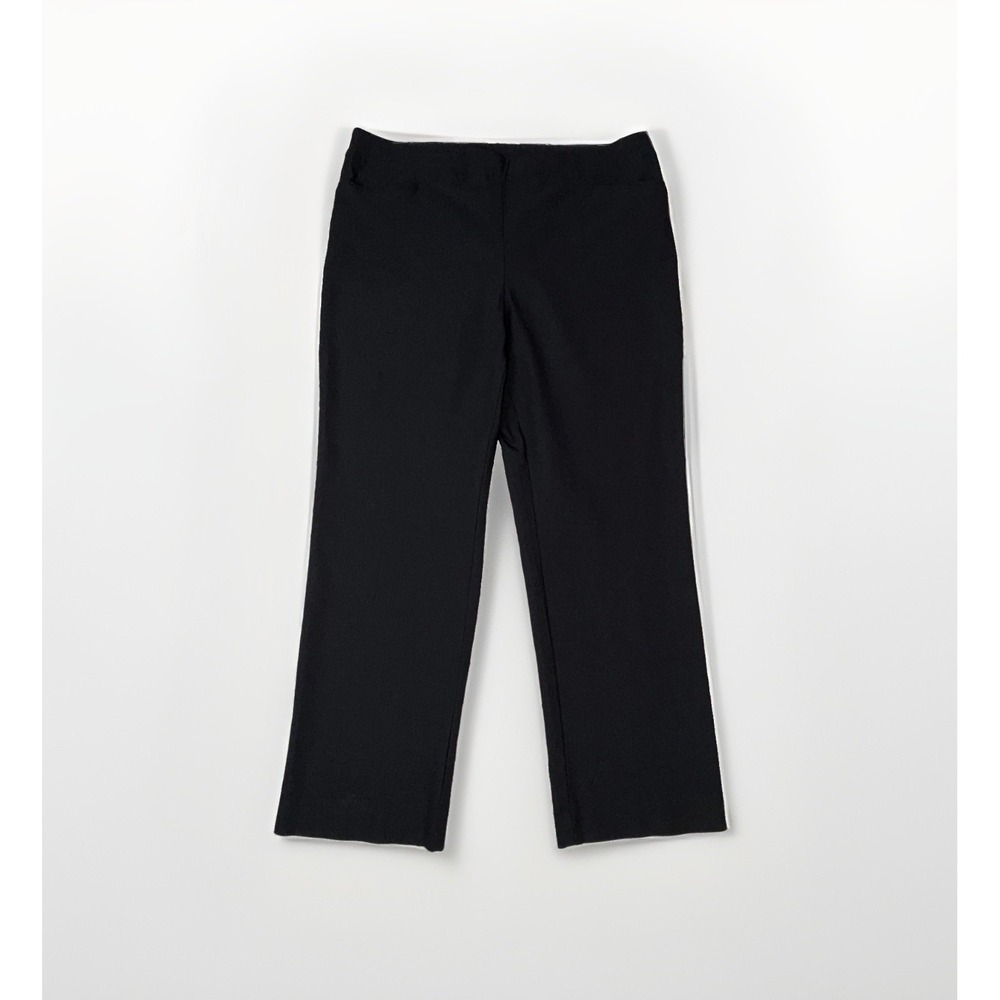 Chicos Pull On Black Pants Women's 18P Black Solid Front Pockets 35X26 Stretch